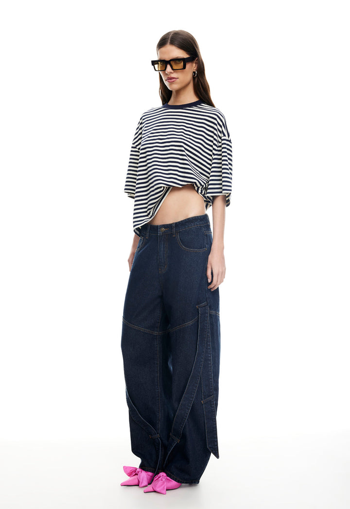 BLOOM SHORT SLEEVE - WHITE NAVY STRIPE