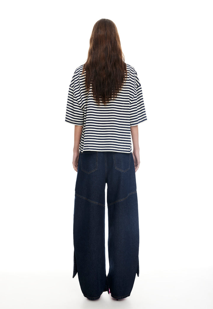 BLOOM SHORT SLEEVE - WHITE NAVY STRIPE