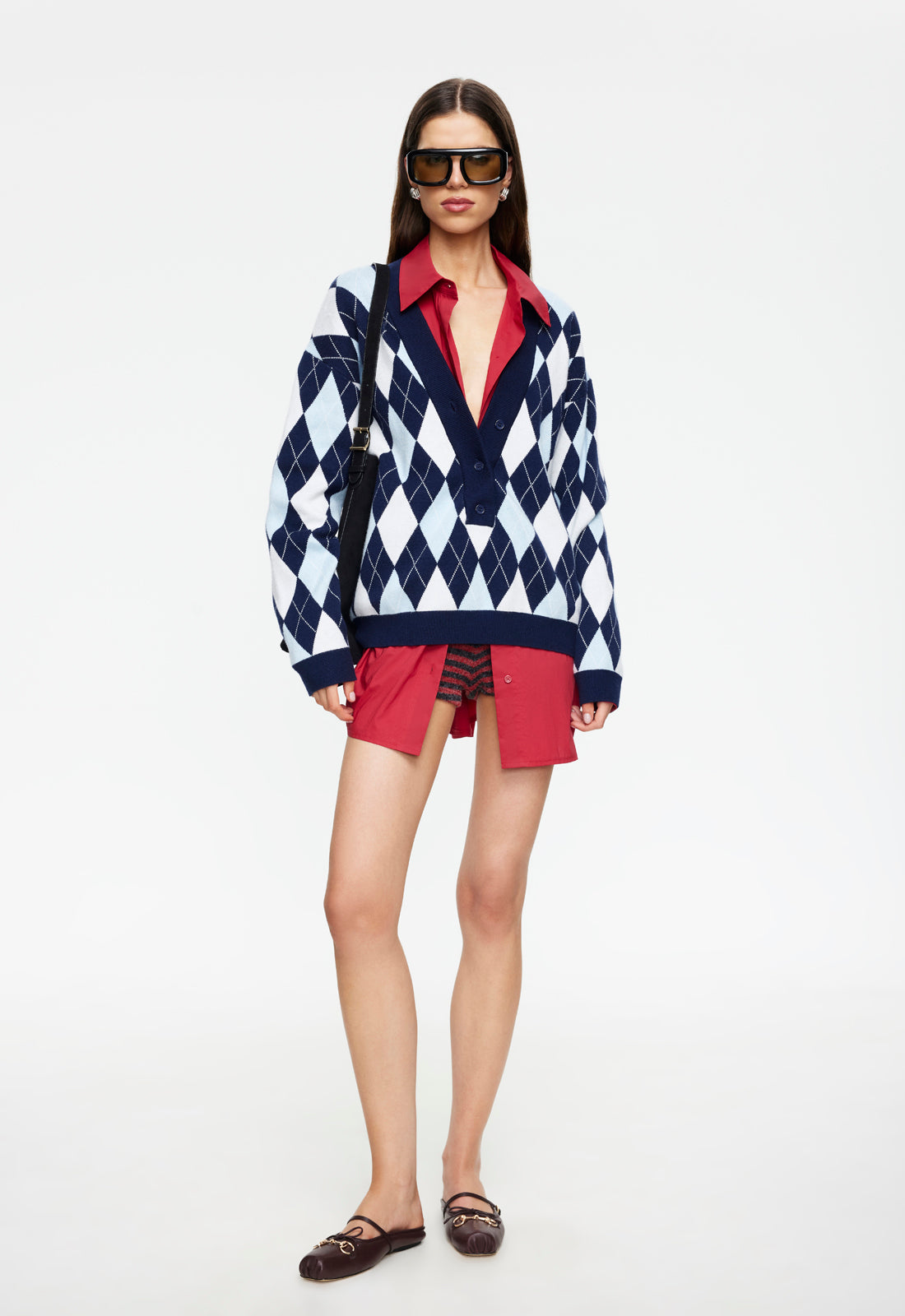 PRADO KNIT - BLUE ARGYLE – LIONESS FASHION USA