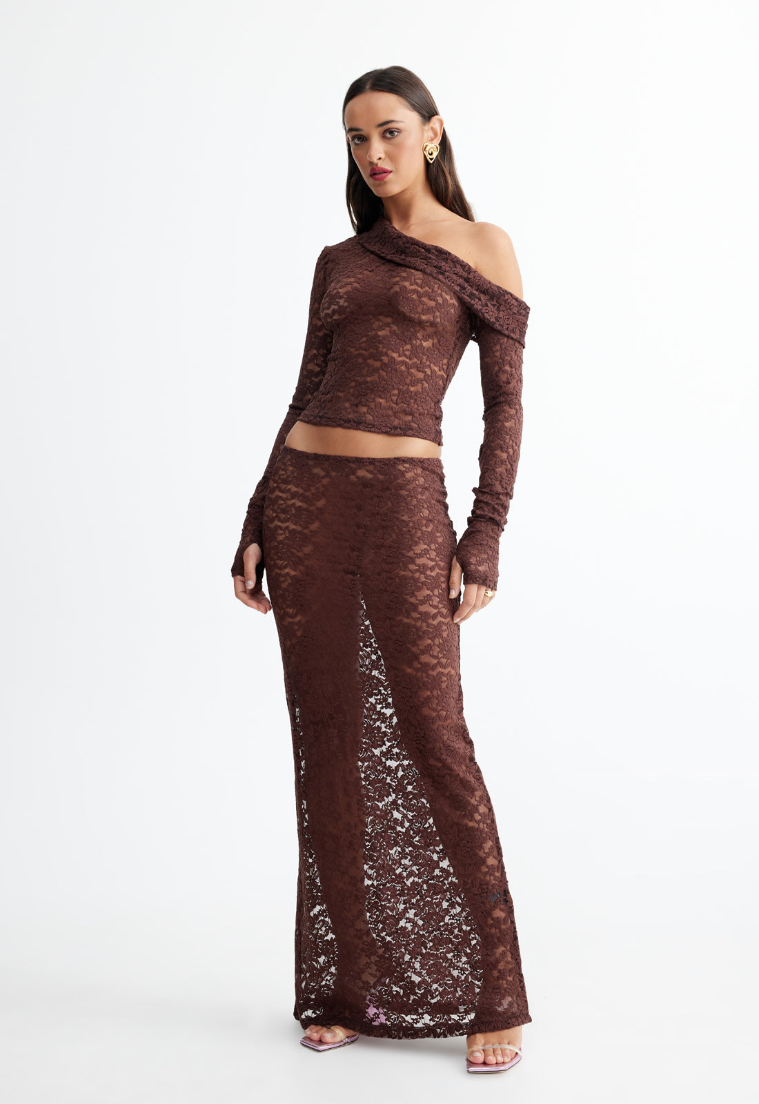 BLACK SWAN LACE MAXI - CHOCOLATE