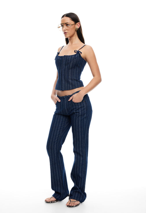 CHARISMATIC DENIM CORSET - DARK PINSTRIPE