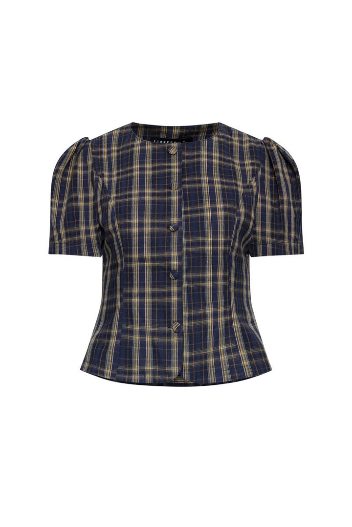 FEMME BLOUSE - NAVY LEMON PLAID