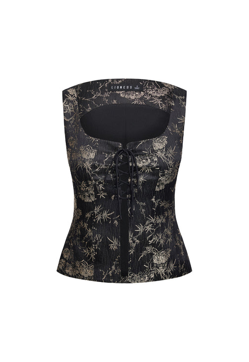 WILD LACE UP TOP - ONYX FLORAL