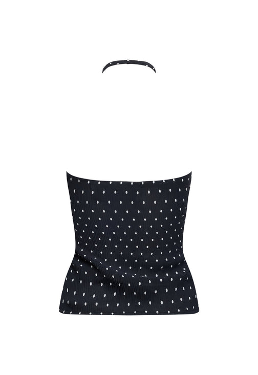 BRAT HALTER TOP - ONYX POLKA