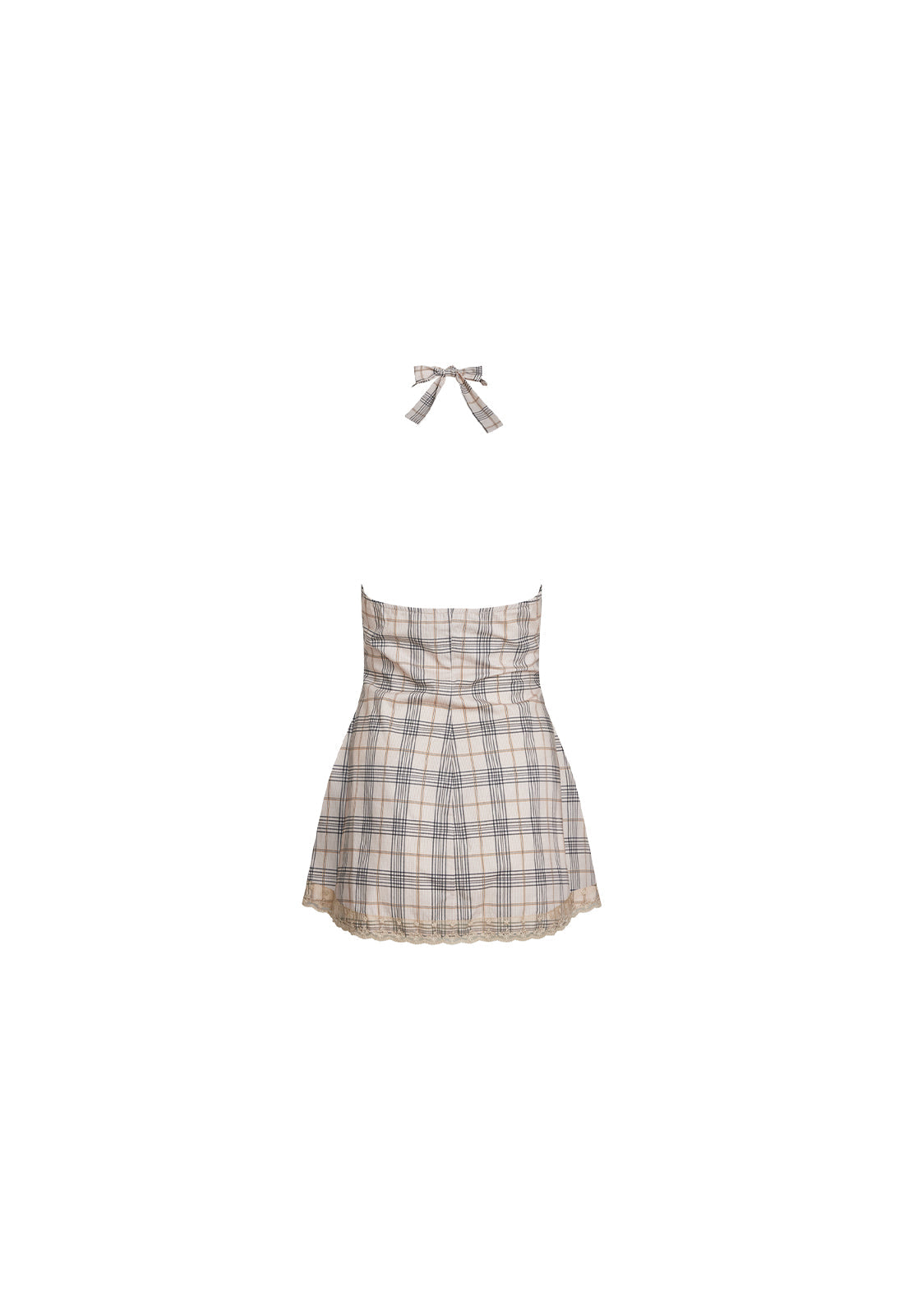 CHARMED MINI DRESS - BEIGE PLAID LIONESS FASHION USA CHARMED MINI DRESS - BEIGE PLAID LIONESS FASHION USA