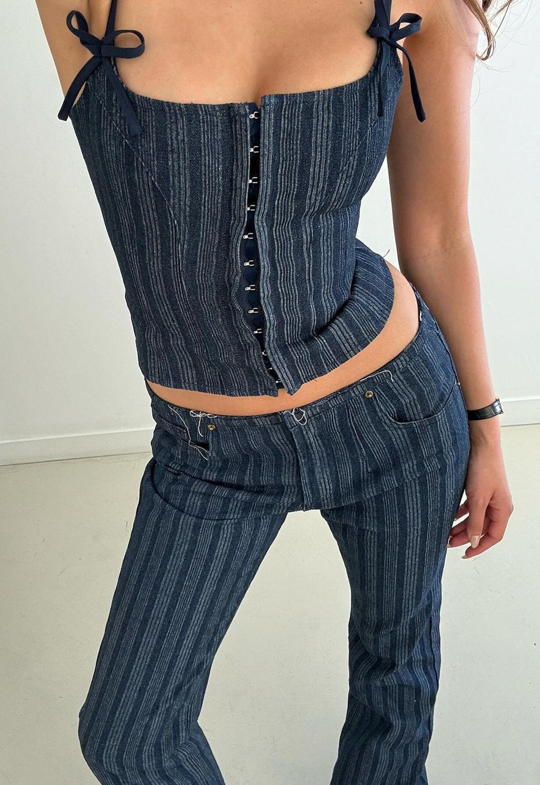 CHARISMATIC DENIM CORSET - DARK PINSTRIPE