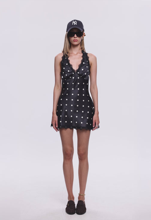 STARS ALIGN MINI DRESS - NOIR POLKA  LIONESS FASHION USA