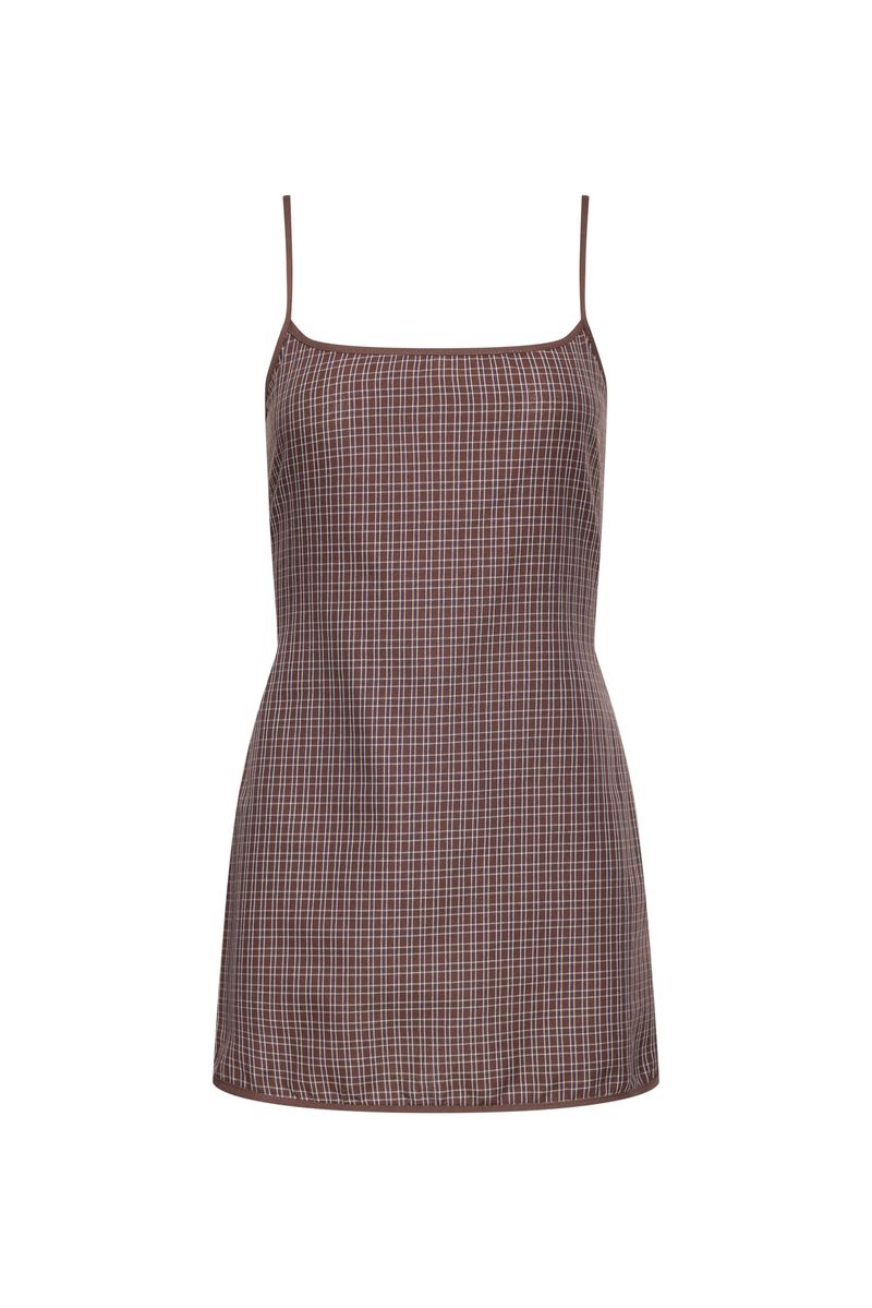 VOYAGE MINI DRESS - CHOCOLATE PLAID LIONESS FASHION USA VOYAGE MINI DRESS - CHOCOLATE PLAID LIONESS FASHION USA