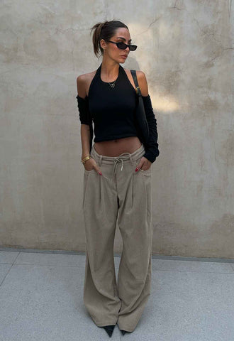 SCULPTED LONG SLEEVE TANK + SLOUCHED TIE UP PANT