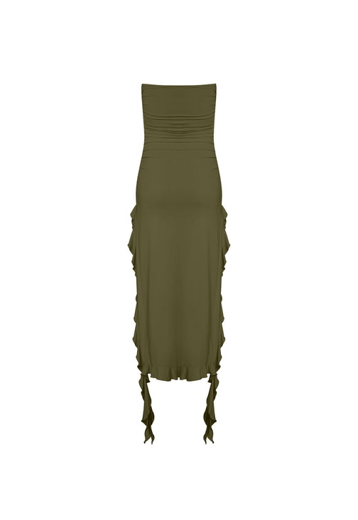 RENDEZVOUS STRAPLESS DRESS - OLIVE
