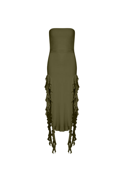 RENDEZVOUS STRAPLESS DRESS - OLIVE