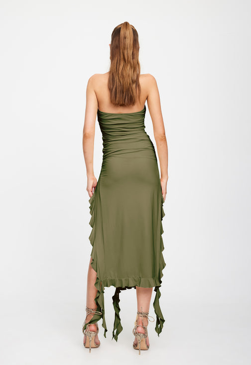 RENDEZVOUS STRAPLESS DRESS - OLIVE