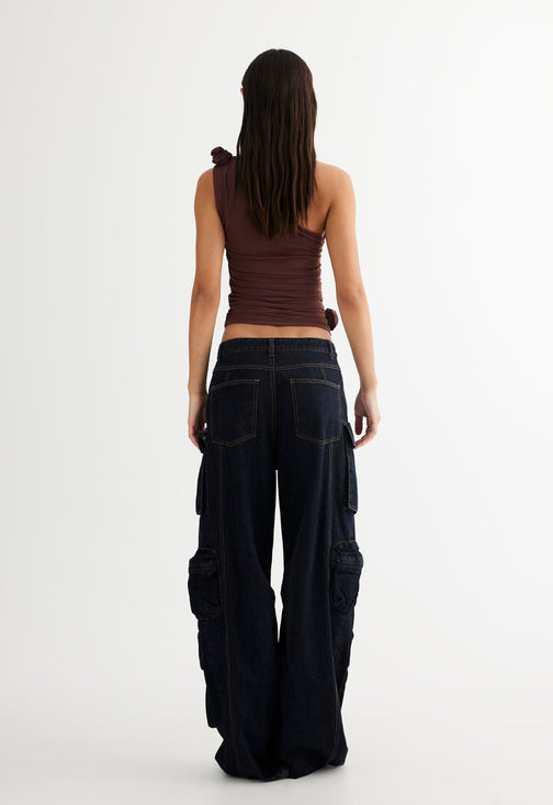 RENDEZVOUS ONE SHOULDER TOP - CHOCOLATE