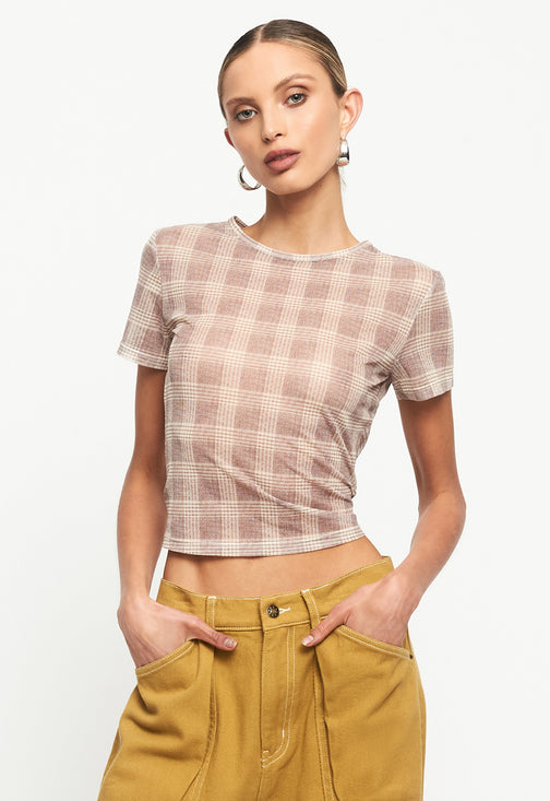 FANTASY MESH TEE - BEIGE PLAID